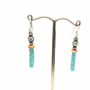 Sterling Silver Heishi Turquoise Earrings With Desert Pearls And Spiny Oyster